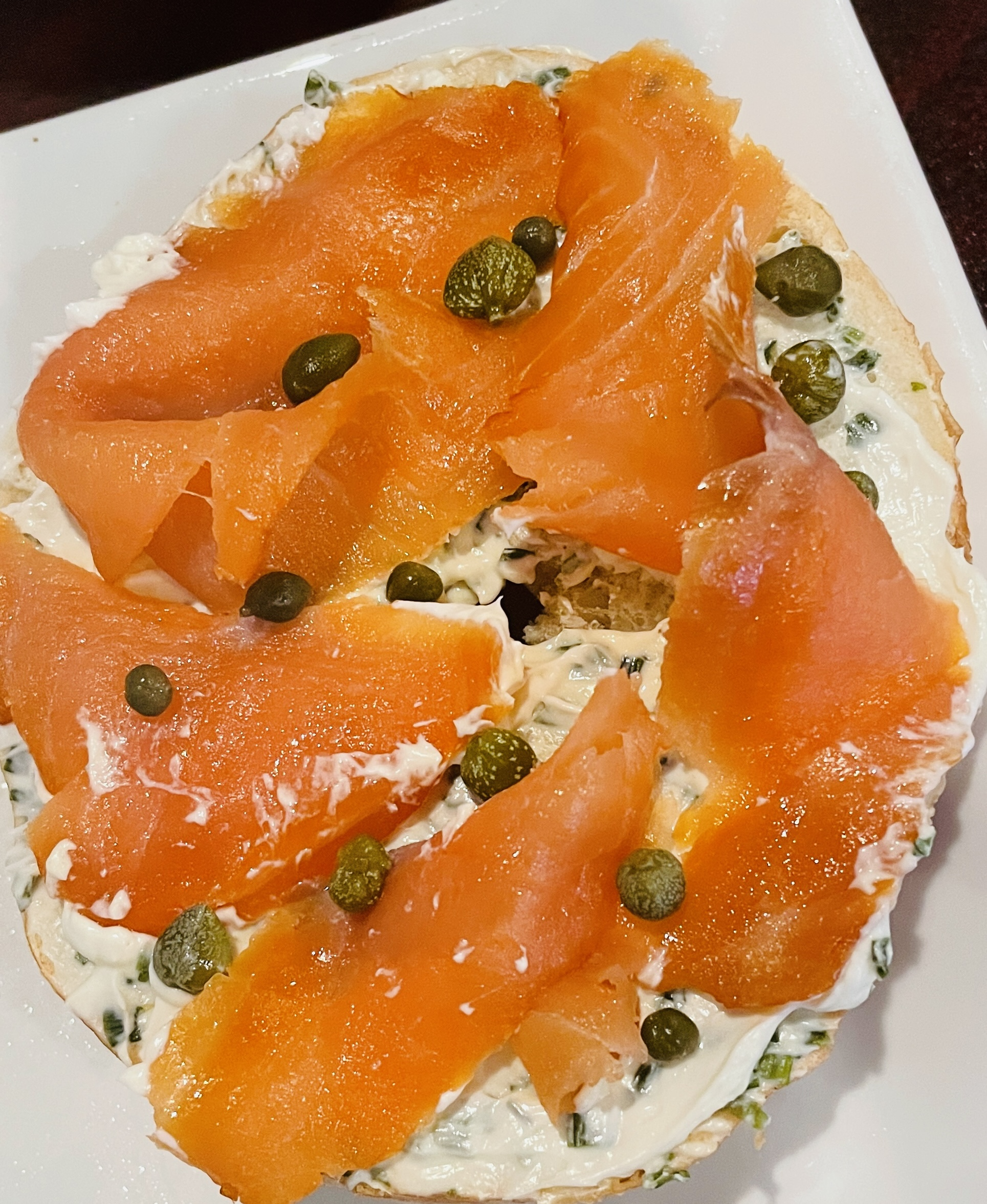 cream cheese, smoked salmon bagel